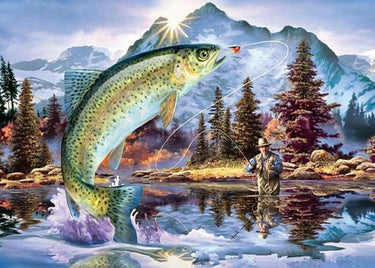 Diamond Painting Vissen in de natuur met Ronde steentjes 70x100cm - Beste Kwaliteit